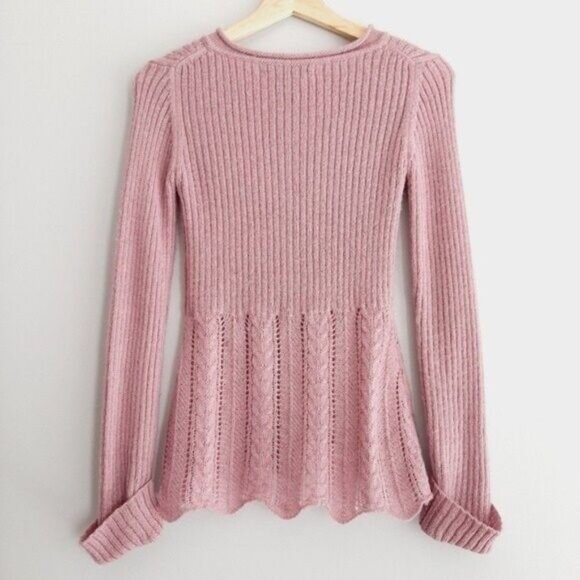 Pink Ribbed Knit Women's Cardigan - Picture 5 of 9